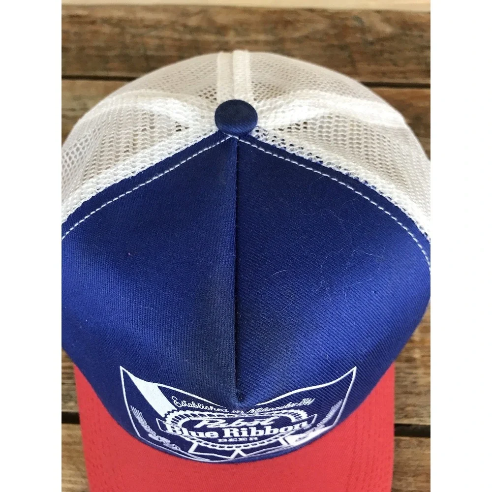 Vtg PBR Pabst Blue Ribbon Trucker Hat Snapback Mesh Beer Head To Toe Tag